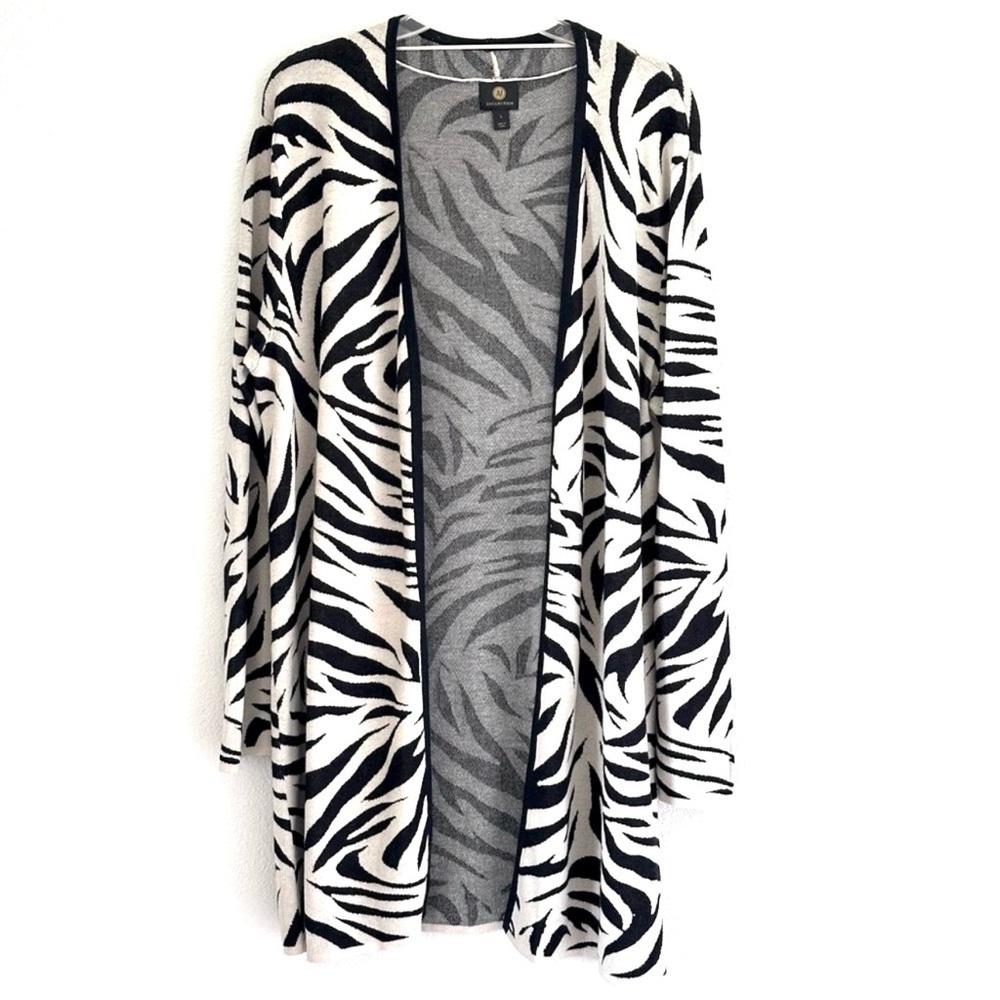JM Collection Zarina Zebra Print Flyaway Cardigan Sweater